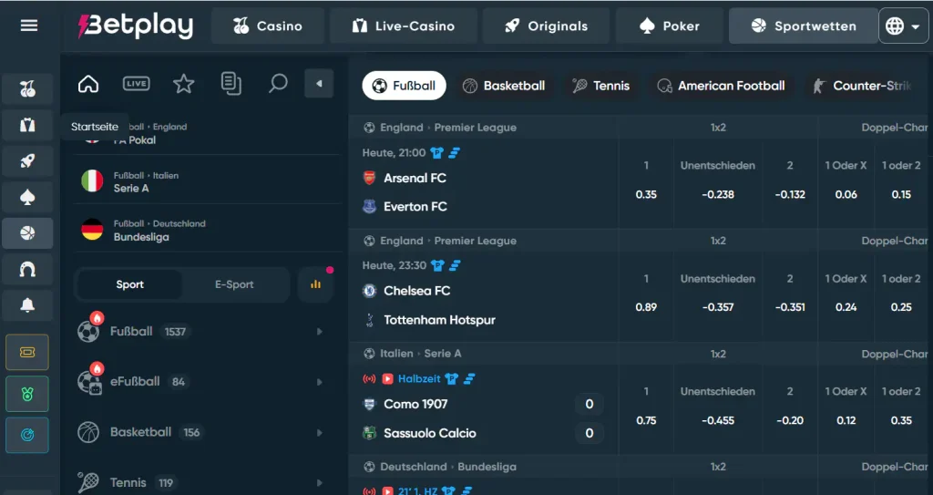 Sportarten und Wettmärkte im Sportwettenbereich von Betplay