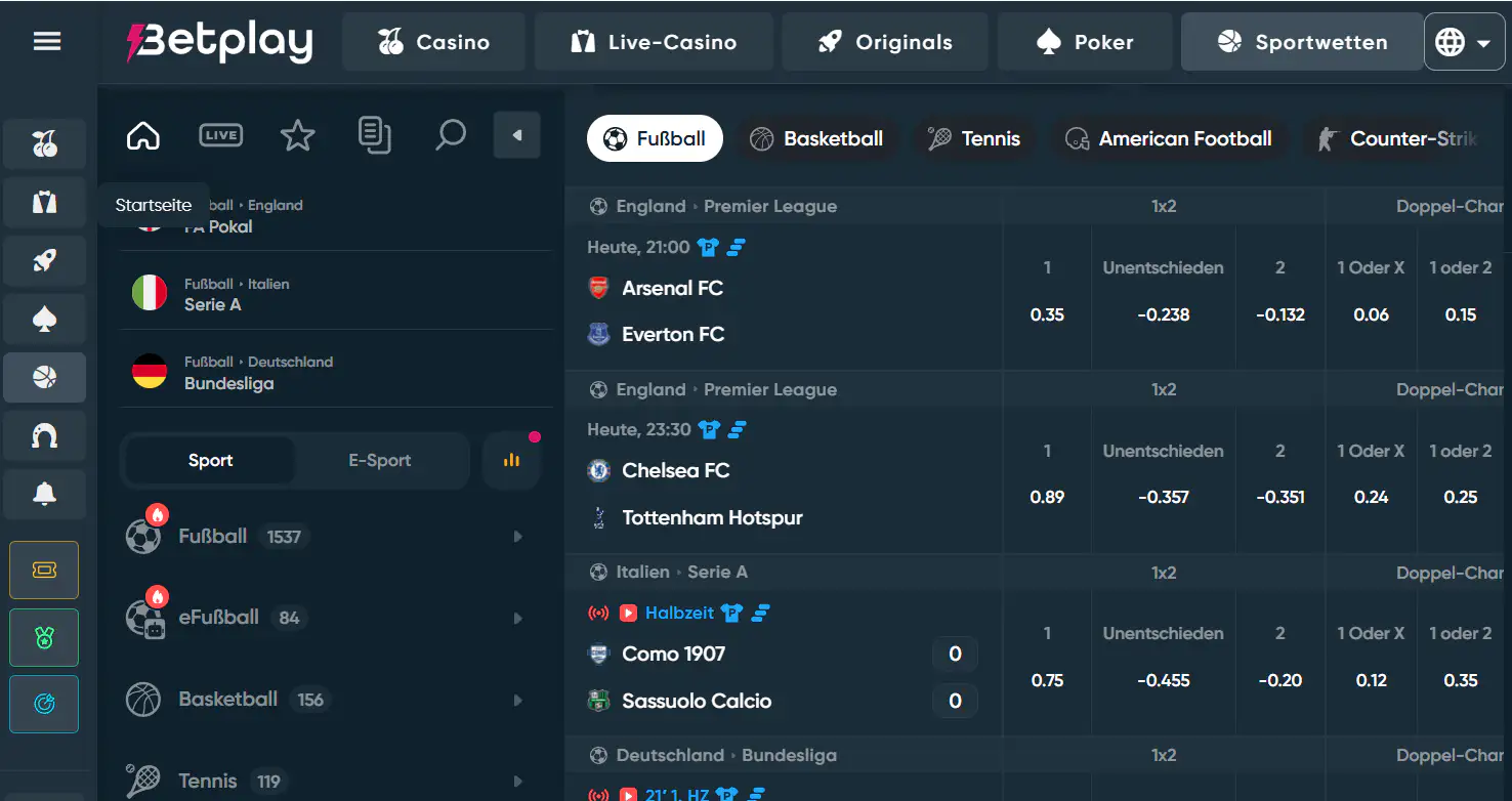 Sportarten und Wettmärkte im Sportwettenbereich von Betplay